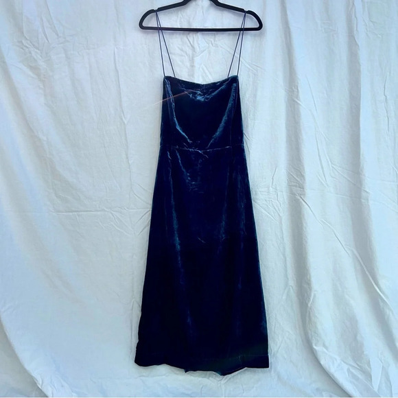 New Anthropologie Sapphire Winter Blue Strappy Velvet Slip Dress Size 14 - Picture 3 of 14